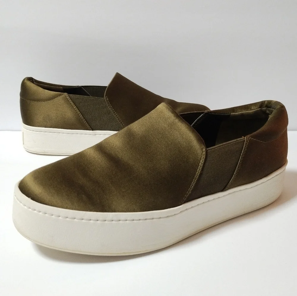 Vince Olive Green Slip-On Platform Sneakers
